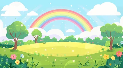 Tuinposter rainbow landscape cartoon. © Yahor Shylau 