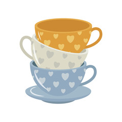 Cup with tea or coffee. Different ornaments. Flowers, berries, etc Cozy vector illustration. Cartoon style. Flat design. Autumn or winter drink vector