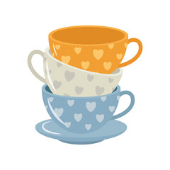 Cup with tea or coffee. Different ornaments. Flowers, berries, etc Cozy vector illustration. Cartoon style. Flat design. Autumn or winter drink vector