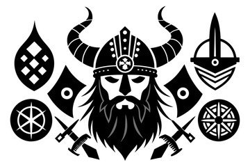 viking symbols silhouette black vector illustration