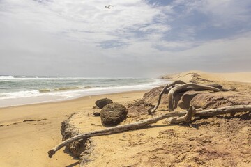 Fototapeta na wymiar Picture of the dunes of Sandwich Harbor in Namibia on the Atlantic coast during the day