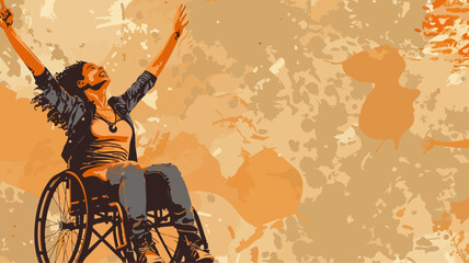 Frau Rollstuhl Triumphiert Siegerin Behinderung Freude Bunt Lebensfreude Gehbehindert Unfall Invalide Vektor - obrazy, fototapety, plakaty