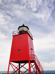Charlevoix South Pier Light Station on the shore of Lake Michigan - 775329541