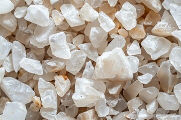 A detailed close-up of a pile of silica crystals with variations in translucency and size