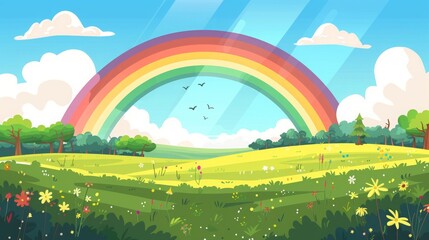 Obraz na płótnie Canvas rainbow landscape cartoon.