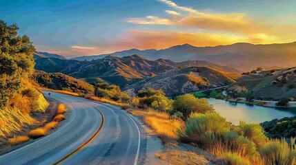 beautiful landscape road sunrise mountains