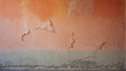 Cheerful peach apricot coral blush abstract background for design. Color gradient. Painted old concrete wall with plaster. Bright. Colorful.
