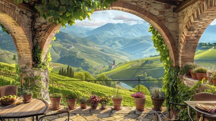 beautiful landscape at sunset vineyards arch - obrazy, fototapety, plakaty