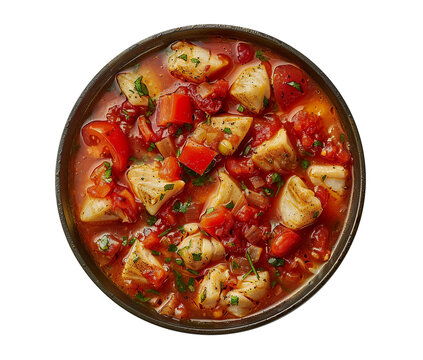 Tomato fish chowder on transparent background