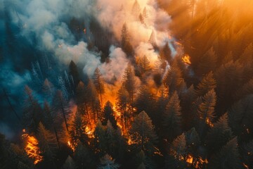 Obraz na płótnie Canvas fire burning forest view from above