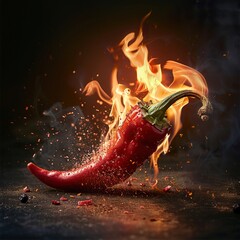 A villainous chili pepper breathing fire, challenging taste buds in a spicy showdown