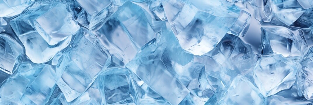 Closeup top view transparent blue glossy ice texture background