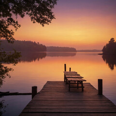 Sunset on the Lake pier view 