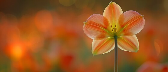   An orange flower against a backdrop of red and yellow tulips