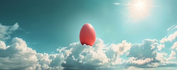 red egg on a background of clouds. - obrazy, fototapety, plakaty