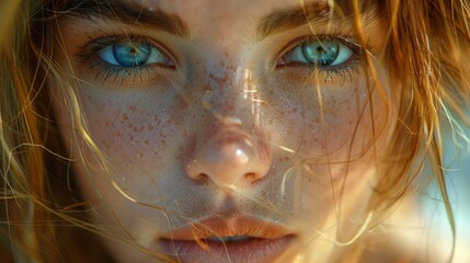 A realistic image of a woman with a look of wonder and awe, her eyes wide and curious Captured in 16k, realistic, full ultra HD, high resolution, and cinematic photography
