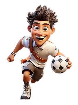 3d cartoon character of stylized soccer player carrying the ball, generative ai