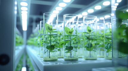 An experimental laboratory where new varieties of plants are bred in the biotechnological process.
