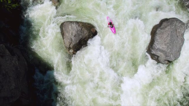 Whitewater Kayaking River Rapids Overhead Aerial View
