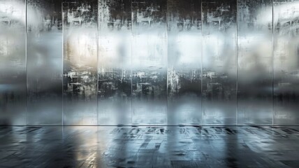 Abstract art reflection on glossy panels - A captivating piece of abstract art reflected on shiny, glossy panels giving a sense of a modern, urban atmosphere
