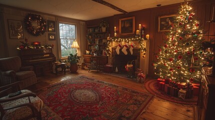 Rich warm tones evoke nostalgia in holiday interior with candid family moments captured - obrazy, fototapety, plakaty