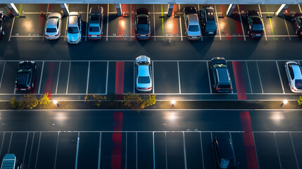 Semi crowded mall car parking, above view.