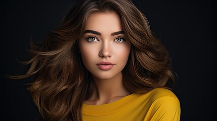 Fototapeta premium The perfect image of a beautiful brown-haired girl. Feminine image of natural beauty. Illustration for beauty and fashion magazine.
