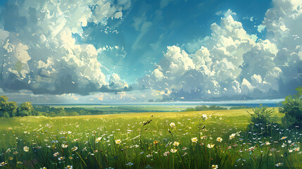 Fototapeta premium Summer landscape illustration