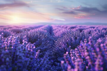 Amongst a cross of lavender rows, a serene purple backdrop blossoms, promising fragrant financial triumph. - obrazy, fototapety, plakaty