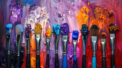 close up brushes of colorful splashes and paintbrushes, market, color, decoration, shop, colorful, souvenir, art, gift, culture, travel, retail, shopping, asia, christmas, street, china, traditional - obrazy, fototapety, plakaty