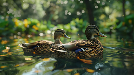 Ducks swimming in a peaceful pond