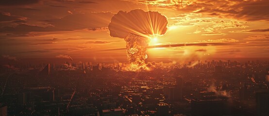 nuclear bomb explosion huge destruction - obrazy, fototapety, plakaty