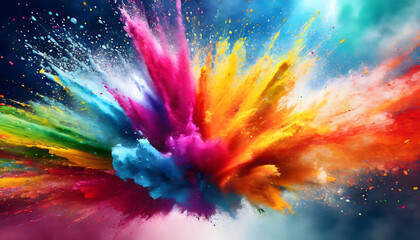 Energetic Holi Blast: Rainbow of Colors Exploding with Excitement - obrazy, fototapety, plakaty