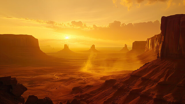 Golden Monument Valley Silhouetted at Sunset

