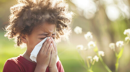 afro american boy suffers from pollen allergy
 - obrazy, fototapety, plakaty