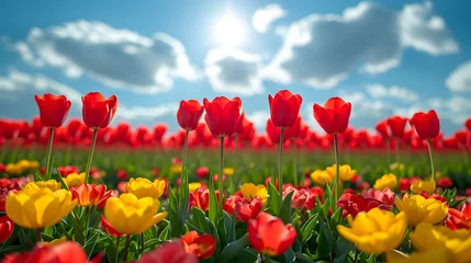 Wandcirkels aluminium colorful tulip meadows field professional photography © chlo