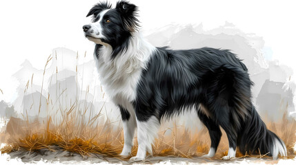 Close-up full-length portrait of a purebred Border Collie Sheepdog. Isolated on a white background. - obrazy, fototapety, plakaty