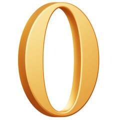 PNG 3D Golden Number Zero icon isolated on a white background