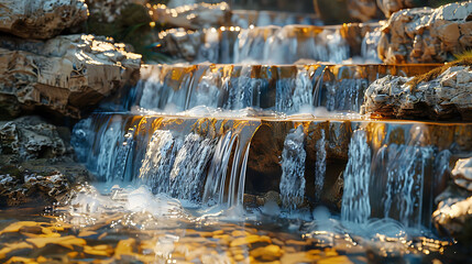 dynamic movement of water flowing over rocky cascades