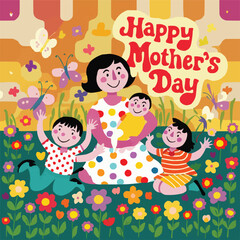 Customized happy mothers day colorful retro typography with vector art illustration