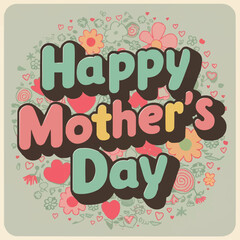 Customized happy mothers day colorful retro typography with vector art illustration