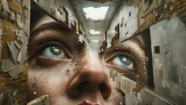 Abstract representation of a woman's mind trapped in a maze puzzle