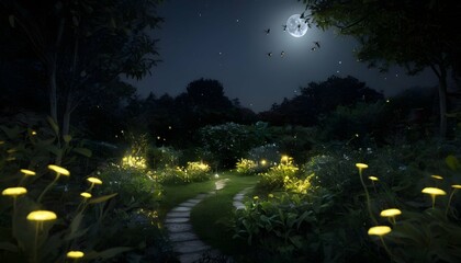Fireflies-Illuminating-A-Moonlit-Garden-