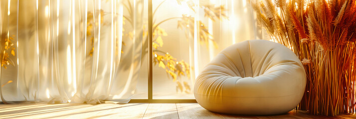 Cozy Autumn Day Indoors, Warm Sunlight through the Window, Comfortable Home Lifestyle