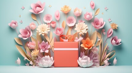 3D Paper Flower Art with Coral Gift Box - 775348197