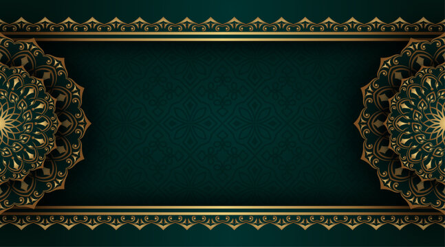 dark green background  with gold mandala ornament