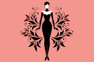 Obraz premium Explore our refined vector girl symbol, showcasing a slender young woman against a delicate floral background
