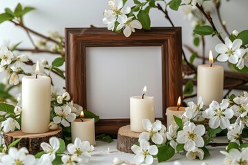 Picture Frame on Table With Flowers