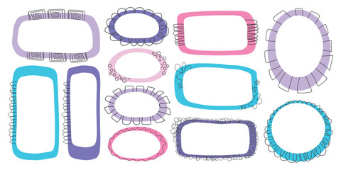 Set of hand drawn frames for text. Color blank template. Collection of frames in doodle style