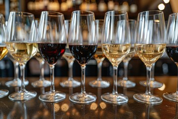 Row of Wine Glasses on Table